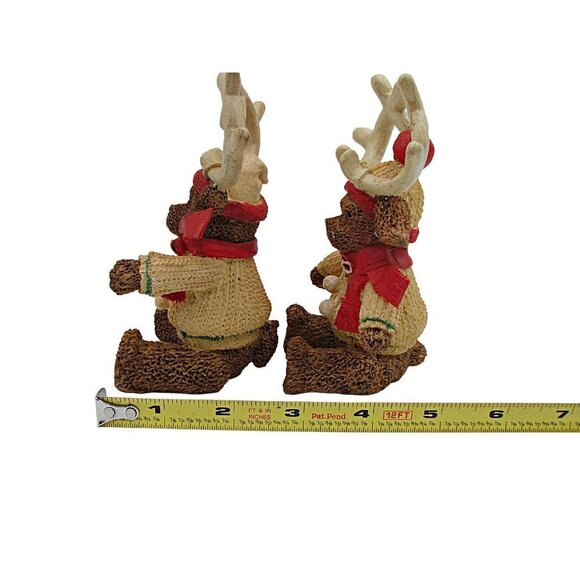 Set 2 Holiday Collection Dogs Dressed As Reindeer Figures Vintage Christmas Deco - Picture 7 of 12